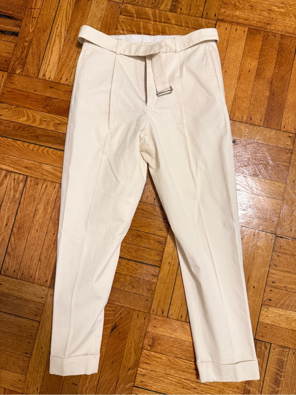Officine Generale Cream Cotton Pants with Belt